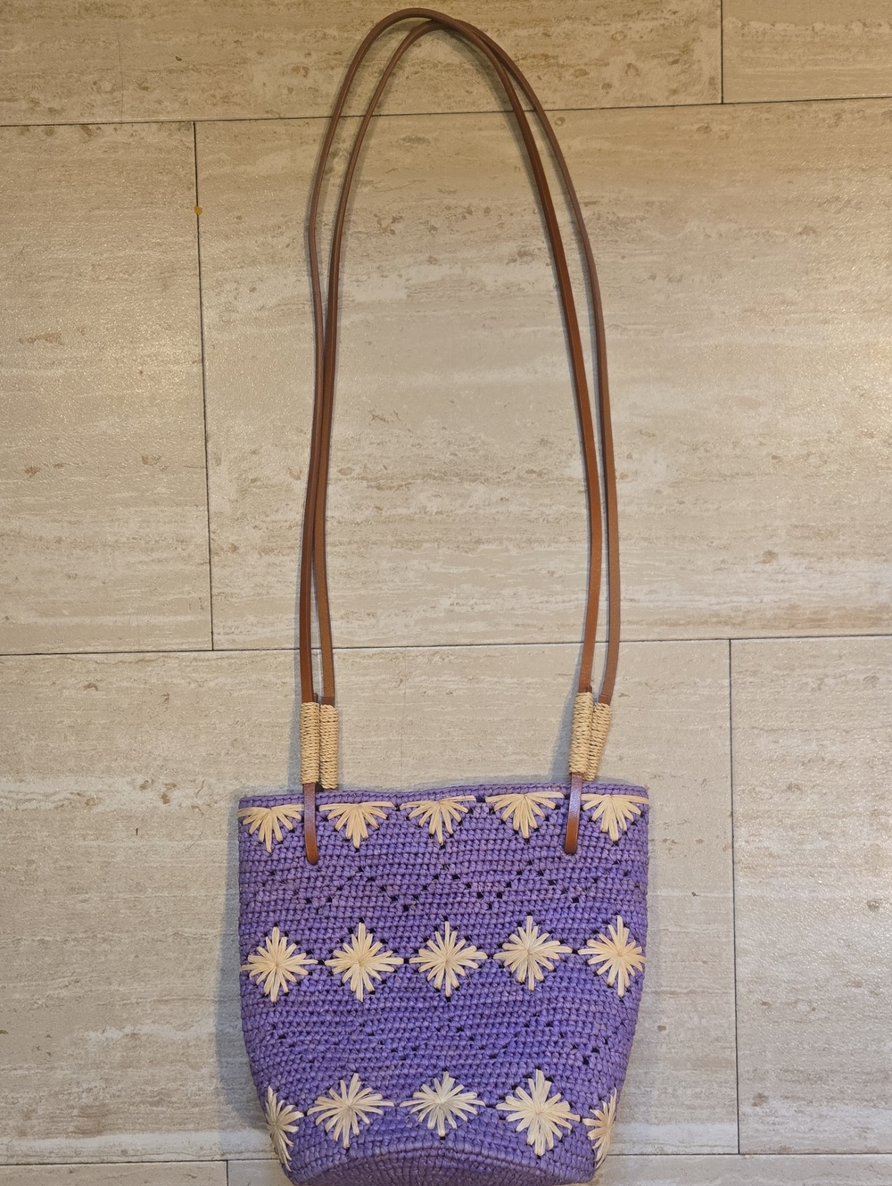 La Maroquinerie Sezane Paris Purple Raffia Bucket Shoulder/Crossbody Bag
